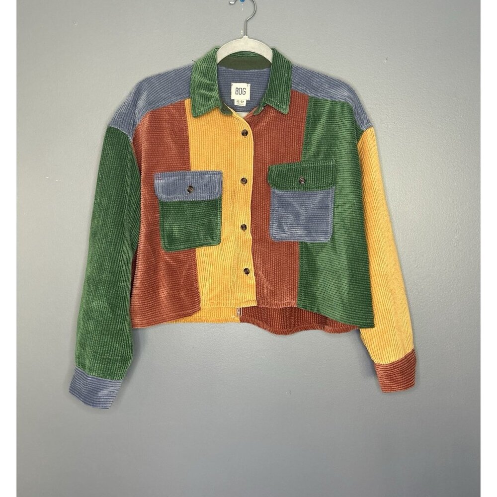 BDG UO Charley Corduroy Colorblock Cropped Top Size XS Boxy Button Oversized - Picture 14 of 14